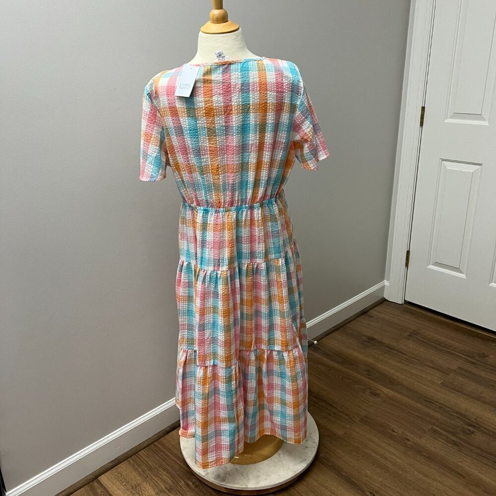 NEW Croft & Barrow Checkered Tiered Seersucker Short Sleeve Dress Sz XXL - Picture 6 of 13